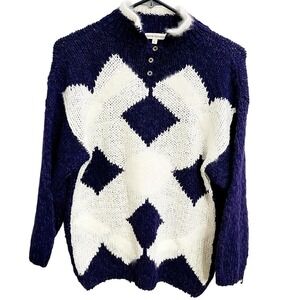 Vintage 90s Argyle Purple Knit Sweater Silk Wool Angora Blend Size M Soft Preppy